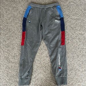 BMW Puma Gray and Red Jogger Sweatpants Athletic Fit
